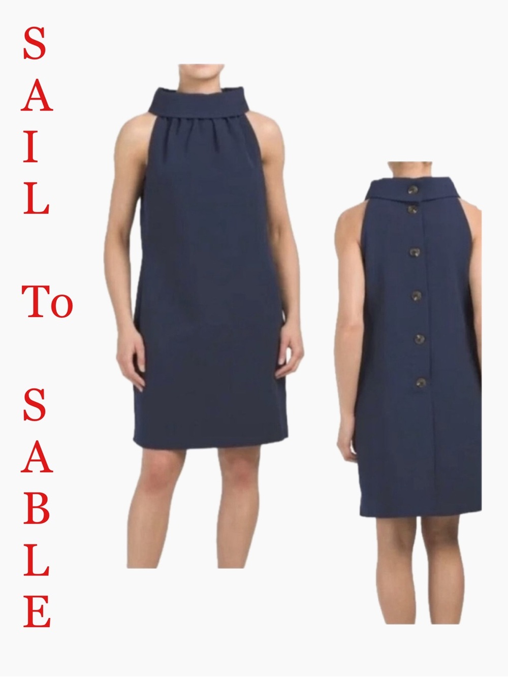 Sail to Sable Navy Sleeveless Mini Dress with Back Buttons size XS